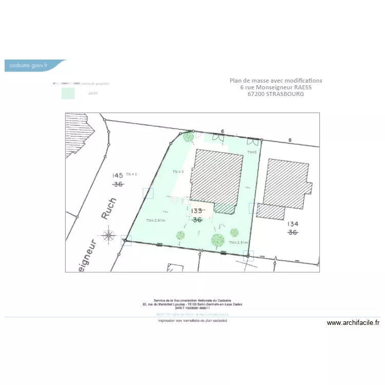 Plan de masse cadastre apr&egrave;s modifications. Plan de 