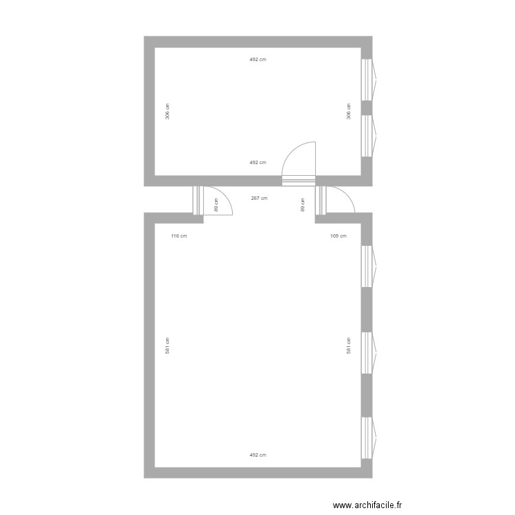 vezon central. Plan de 2 pièces et 46 m2