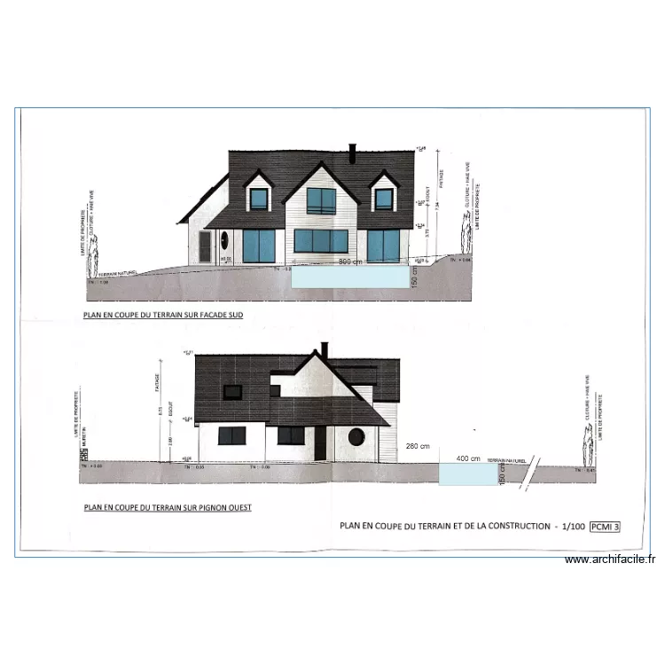 coupe piscine. Plan de coupe piscine. Plan de