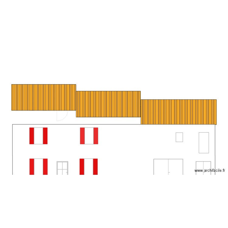 facade sud  nouvelles fenêtres. Plan de 2 pièces et 118 m2