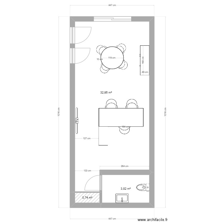 Bureau AML version 1. Plan de 3 pièces et 38 m2