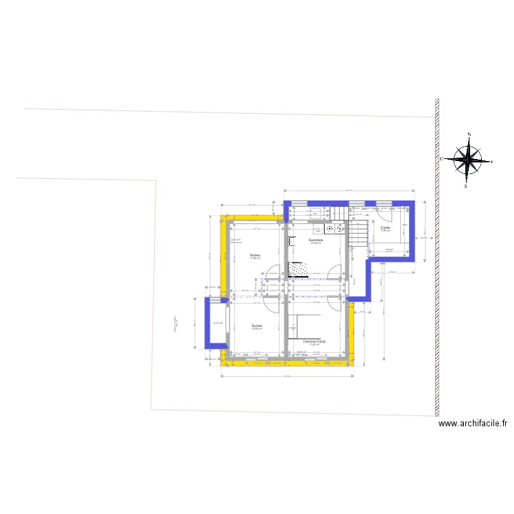 AJ RdJ curé et entrée  et bow window est. Plan de 30 pièces et 192 m2