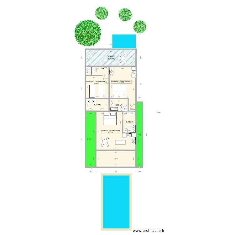 cabinas Melina. Plan de 10 pièces et 138 m2