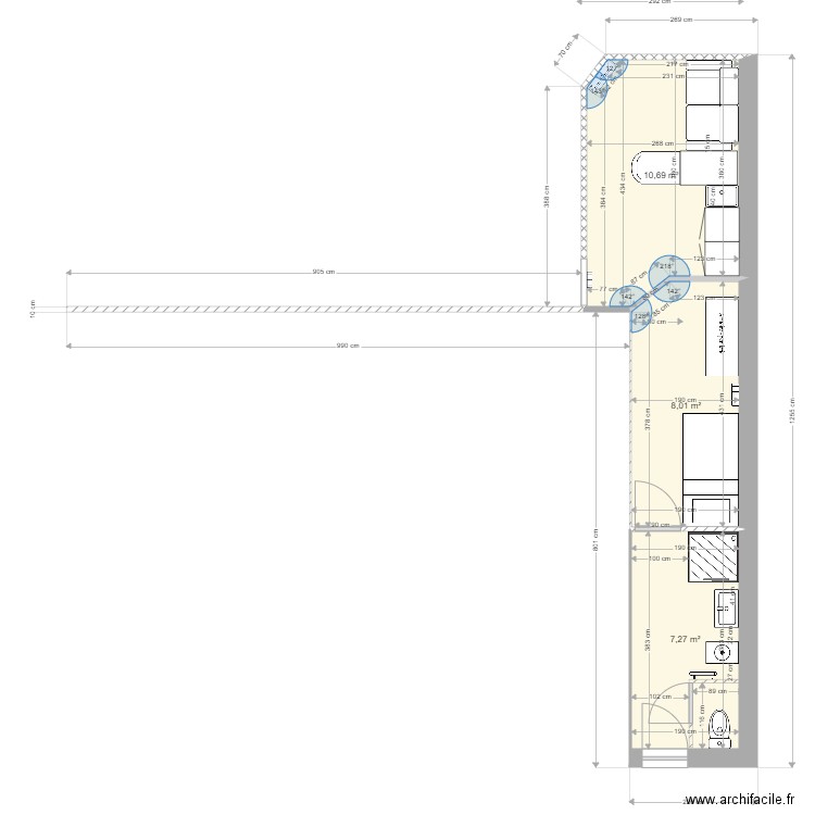 extensionCHAMBRE 7M2. Plan de 3 pièces et 26 m2