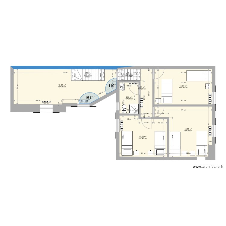 30 bis 1er étage projet. Plan de 19 pièces et 222 m2