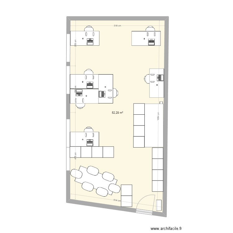 BUREAU 07 23 V4. Plan de 1 pièce et 52 m2