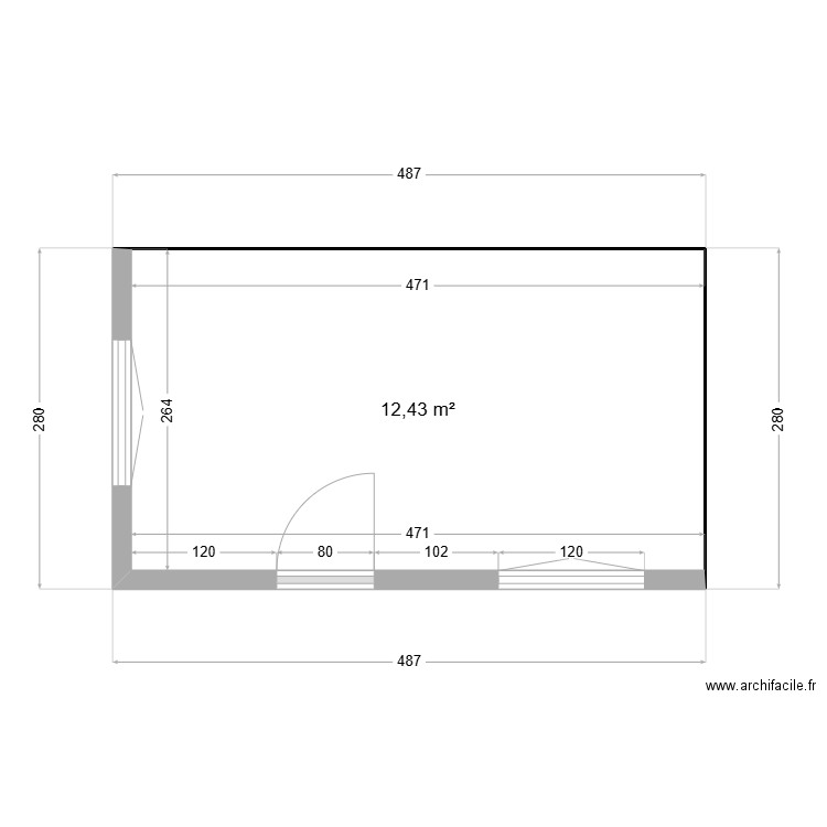Extention. Plan de 1 pièce et 12 m2