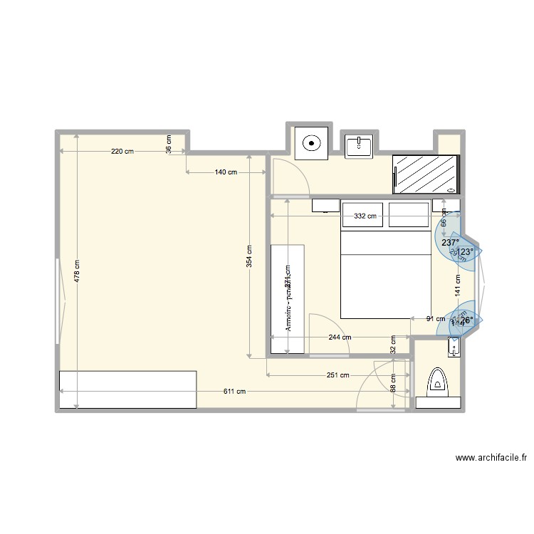 BAC3. Plan de 4 pièces et 32 m2