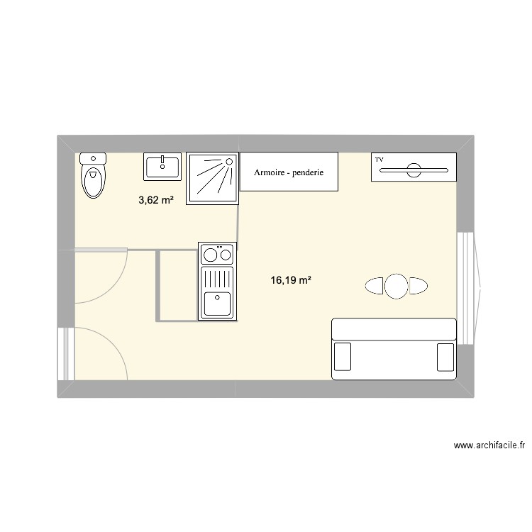 projet ilo. Plan de 2 pièces et 20 m2