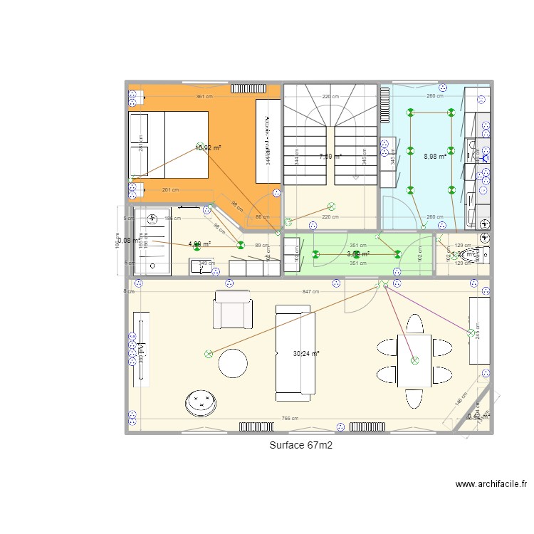 Dubessay 1er new sdb. Plan de 9 pièces et 68 m2