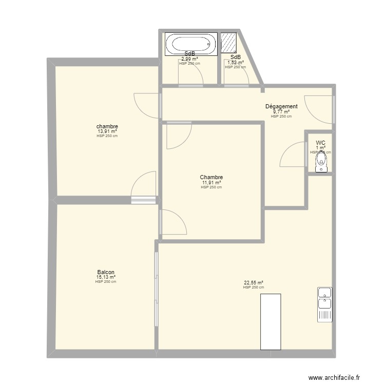 LEFIBLEC - Plan d'appartement. Plan de 8 pièces et 79 m2
