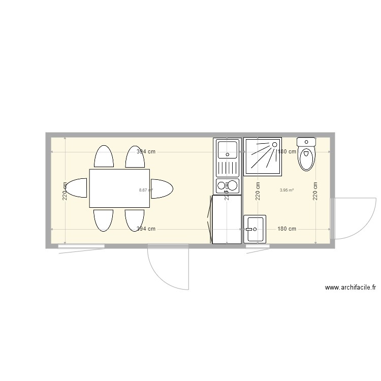 BungalowCMBV1. Plan de 2 pièces et 13 m2