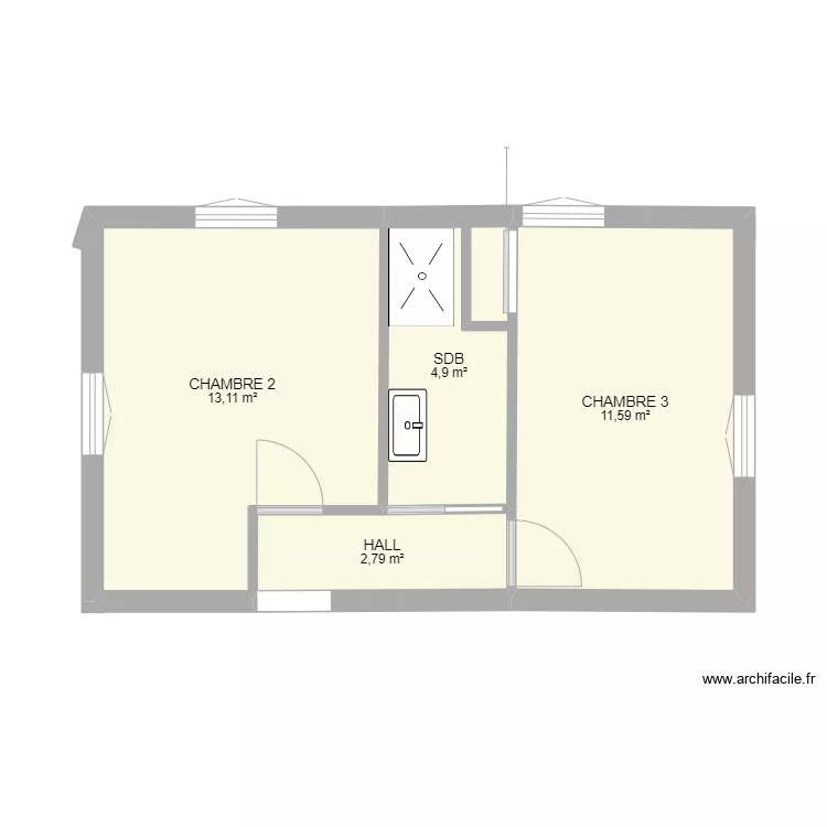 ETAGE 2 CHAMBRES ET 1 SDB. Plan de 