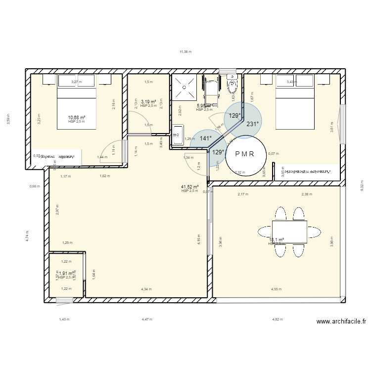 f 3 st esprit. Plan de 9 pièces et 124 m2