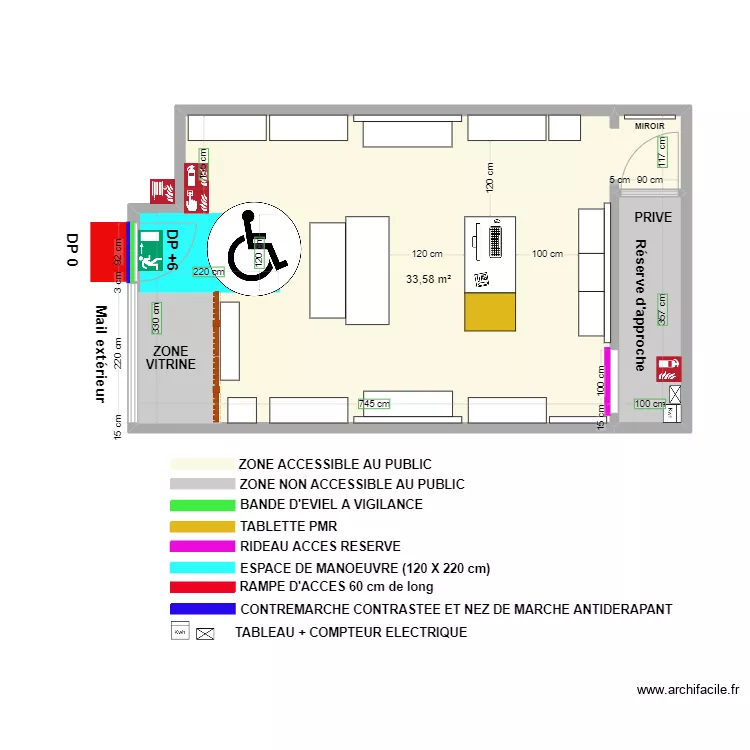 BENSON & CHERRY après travaux avec espace de rotation. Plan de BENSON & CHERRY après travaux avec espace de rotation. Plan de