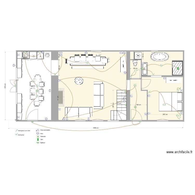 La Poupeliniere RDC 6 electricité. Plan de 4 pièces et 56 m2