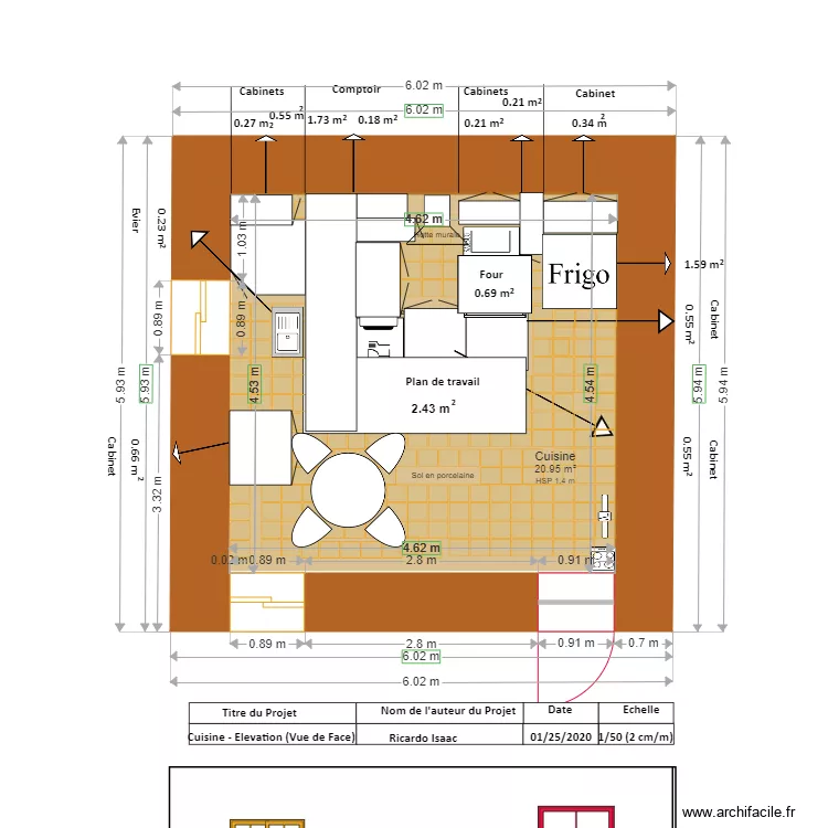 PLAN   CUISINE VUE DE FACE ELEVATION 10. Plan de 