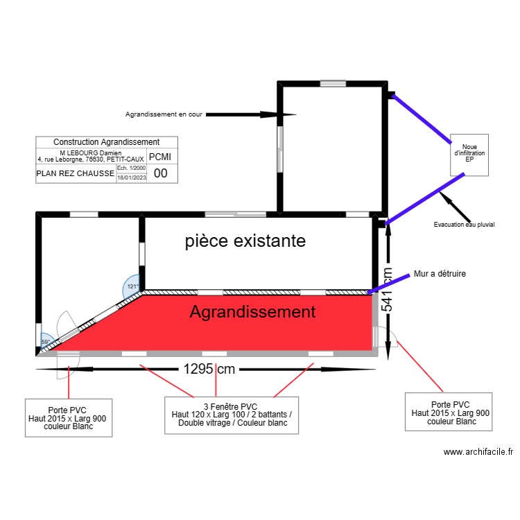 PLAN REZ DE CHAUSSEE agrandissement. Plan de 4 pièces et 86 m2