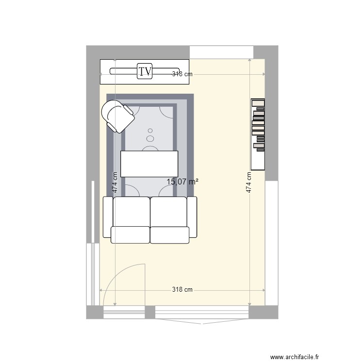 Annabel Salon 1. Plan de 1 pièce et 15 m2