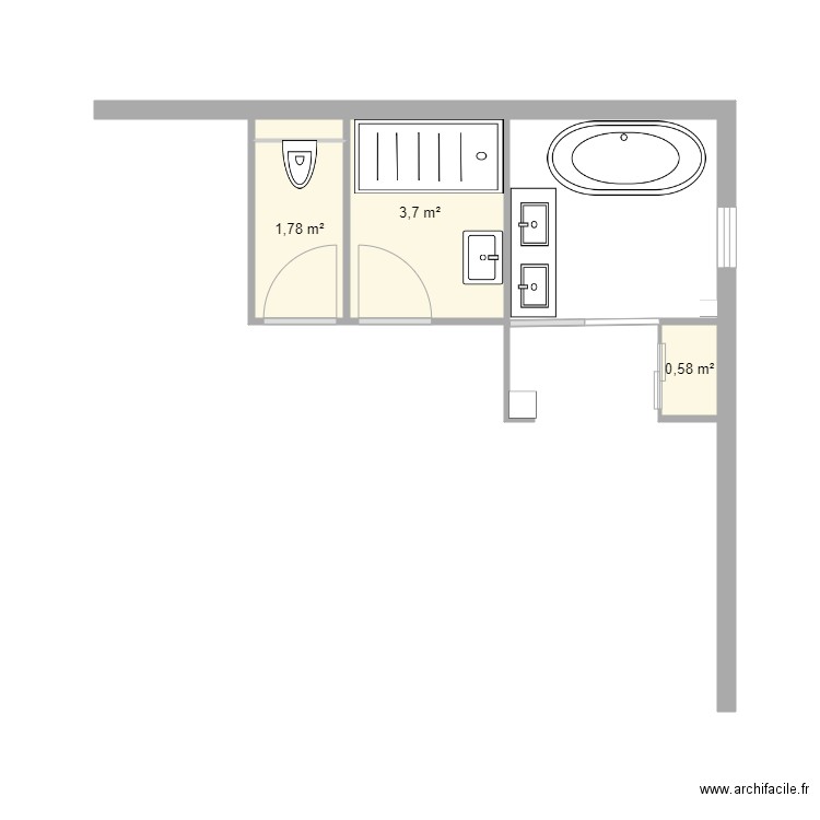 SDB CSP. Plan de 3 pièces et 6 m2