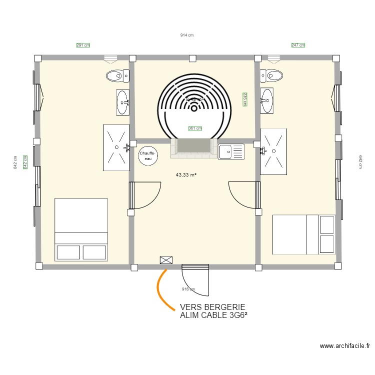 FOUR à PAIN. Plan de 2 pièces et 52 m2