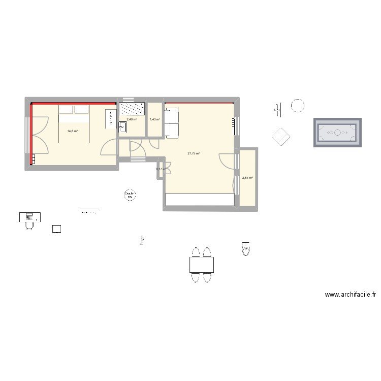 Appt Grolles. Plan de 6 pièces et 43 m2