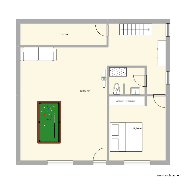plan cave 2. Plan de 3 pièces et 74 m2