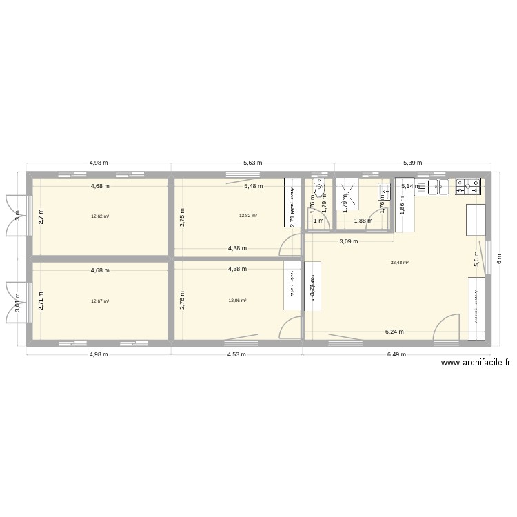 Maison latérale Tibiessou. Plan de 5 pièces et 84 m2