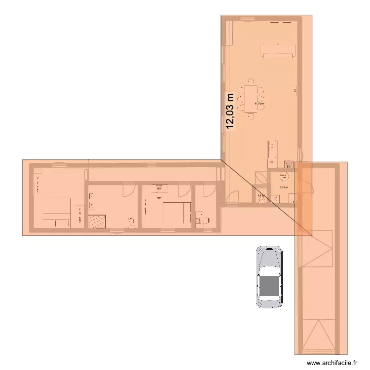 maison 1.1. Plan de 3 pièces et 56 m²