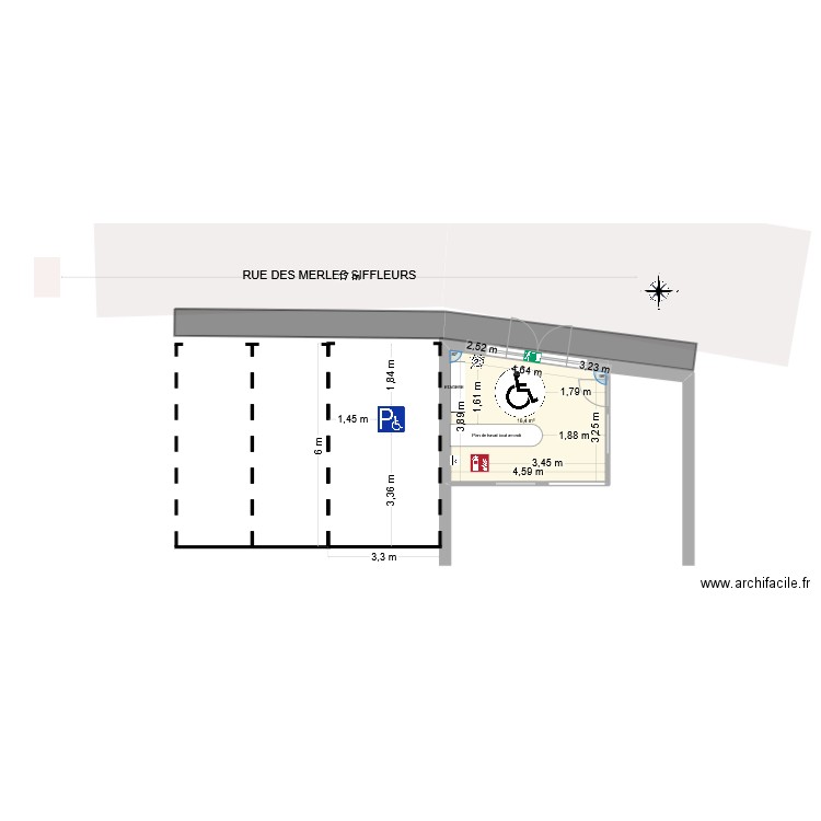 ERP. Plan de 1 pièce et 16 m2