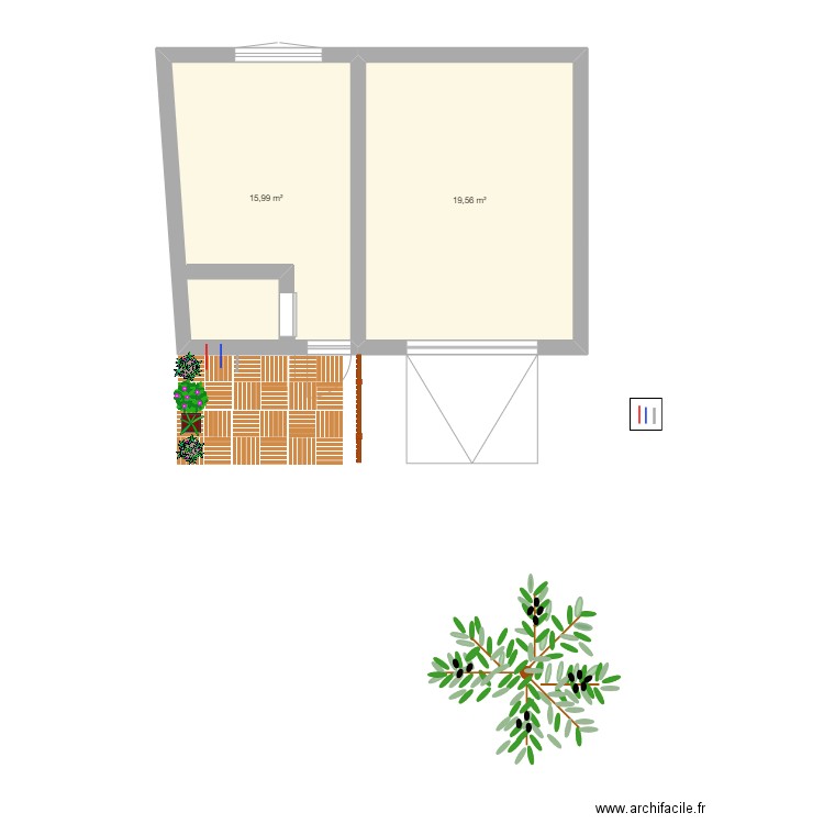 Cabanon_Argens. Plan de 2 pièces et 36 m2