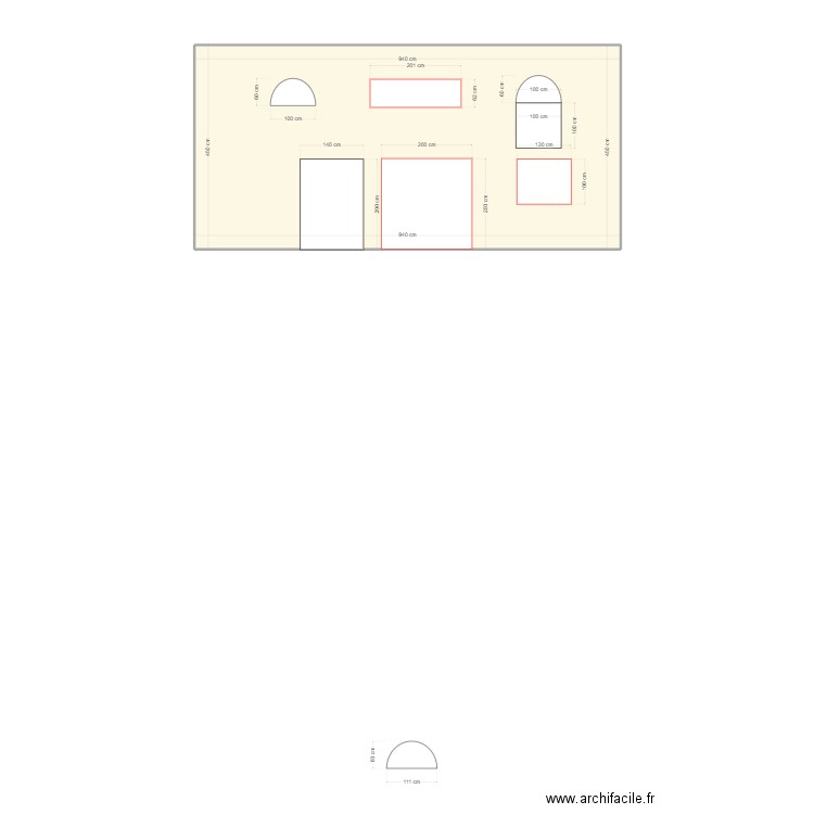 Facade arrière APRES. Plan de 1 pièce et 42 m2