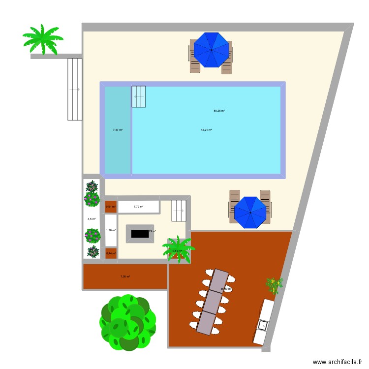 jardin. Plan de 13 pièces et 195 m2