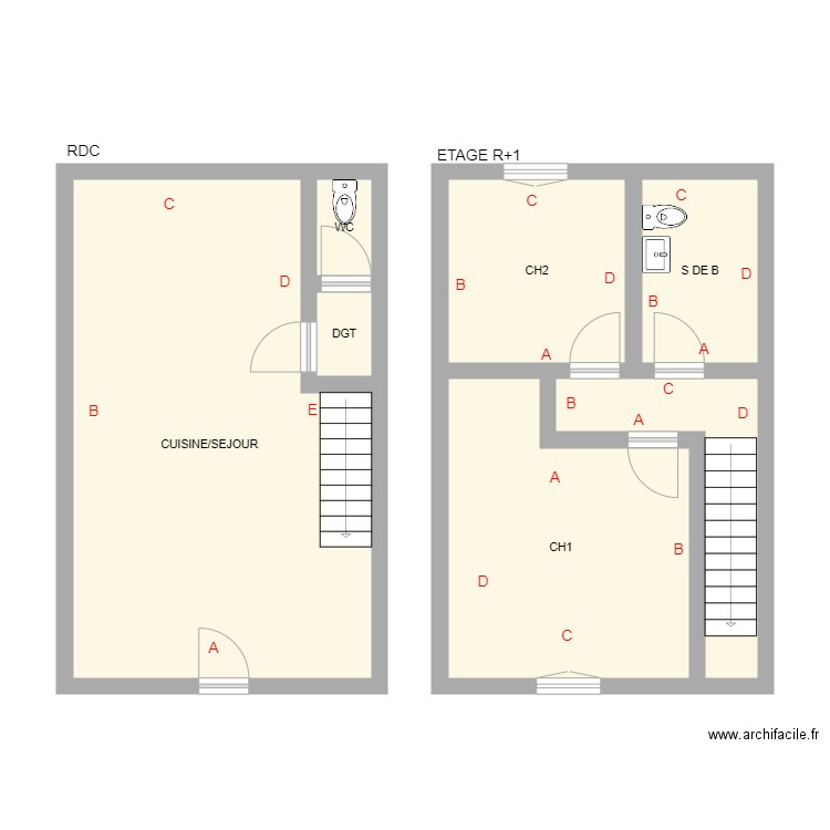 CHAMPARNAUD 4. Plan de 7 pièces et 68 m2