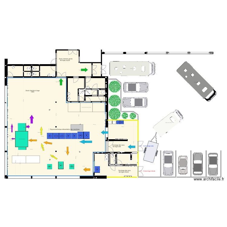 buanderie avec nouvelle calandreuse E. Plan de 19 pièces et 332 m2