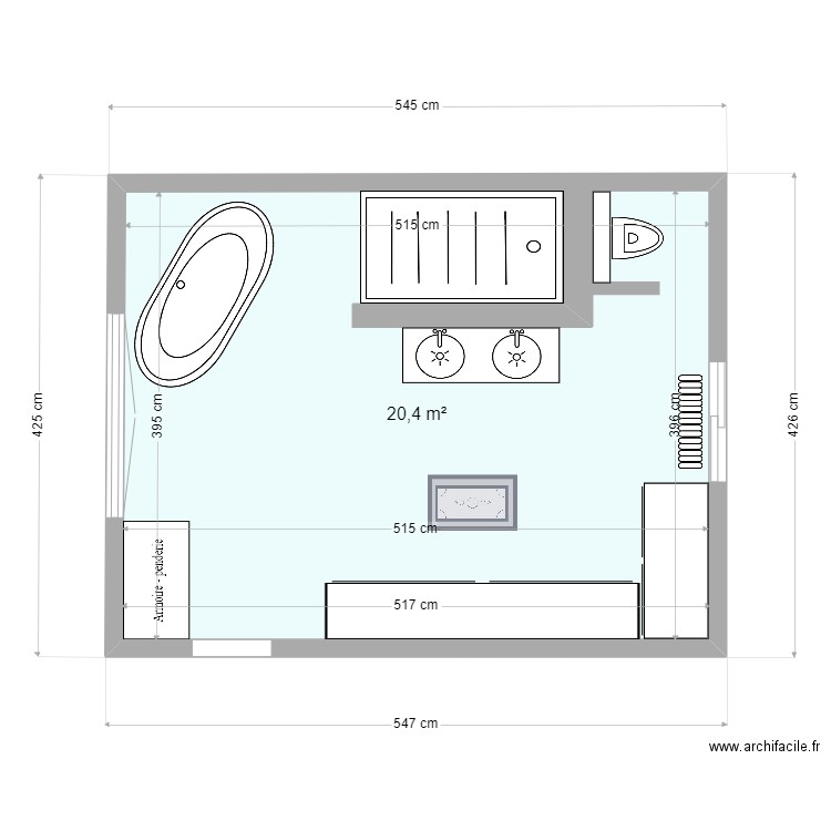 salle de bain 5. Plan de 1 pièce et 20 m2