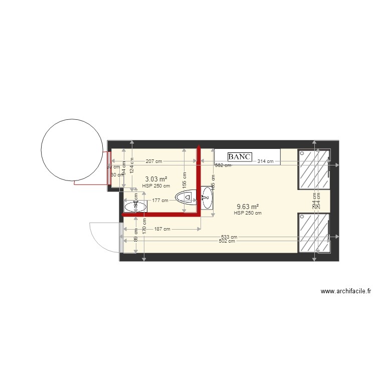 vestiaire  femme2. Plan de 2 pièces et 13 m2