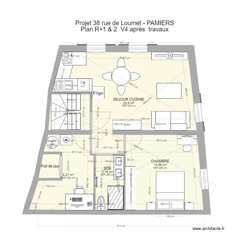 PAMIERS3 R+2 V4 apr&egrave;s travaux. Plan de 