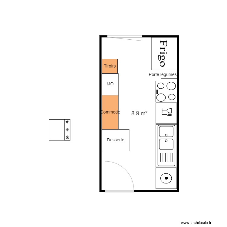 cuisine. Plan de 1 pièce et 9 m2