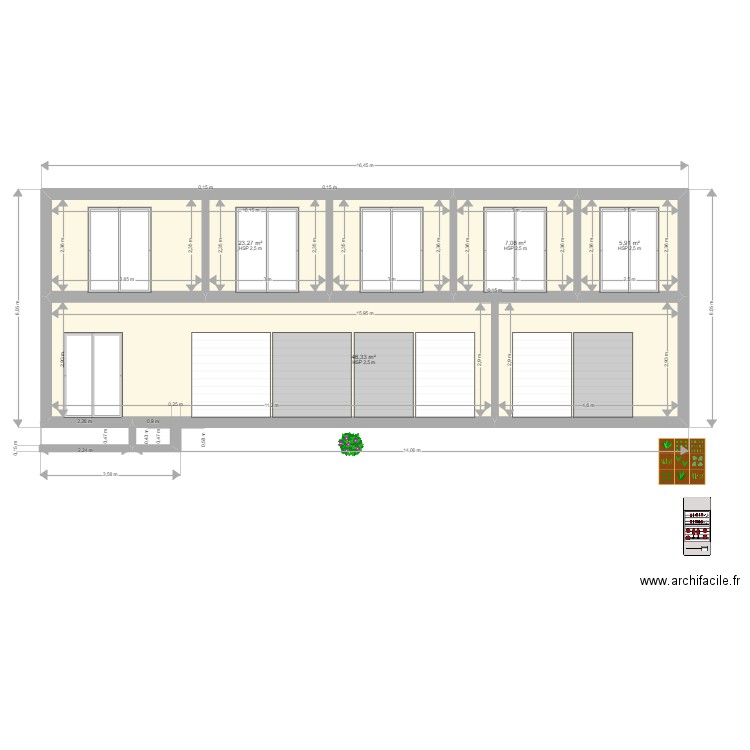 facade. Plan de 4 pièces et 83 m2