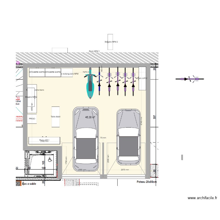 Gleizé Garage 61-62. Plan de 1 pièce et 46 m2