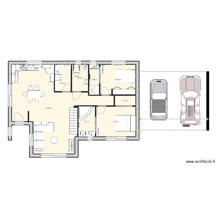 Le Henanff RDC. Plan de 8 pièces et 89 m2