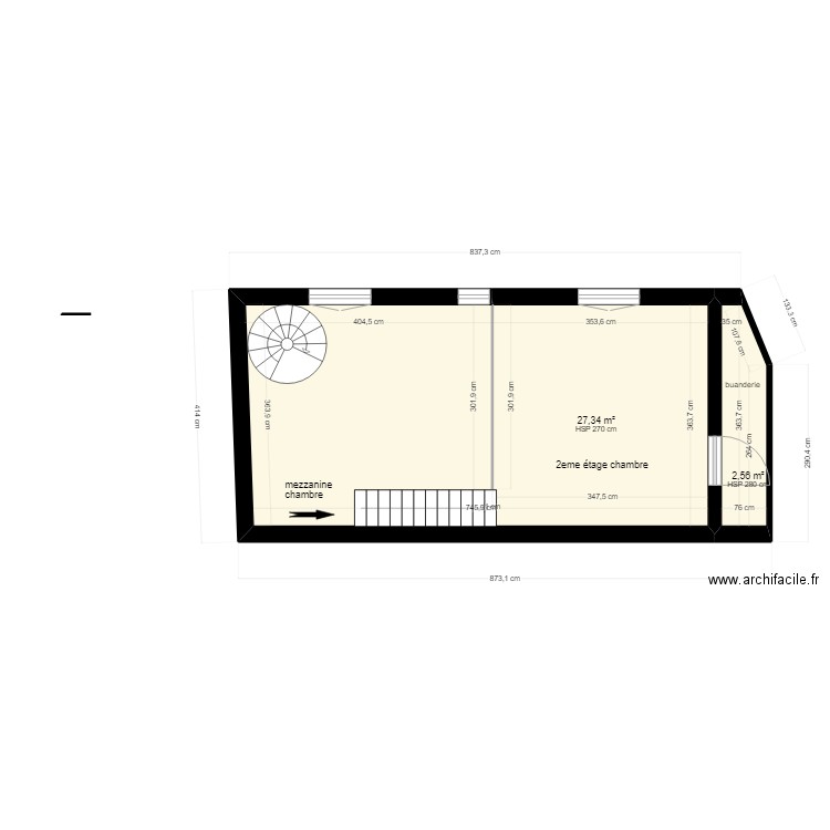 pavillon 2eme étage 2. Plan de 2 pièces et 30 m2