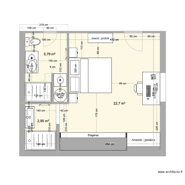 KERMABON - suite. Plan de 3 pièces et 31 m2
