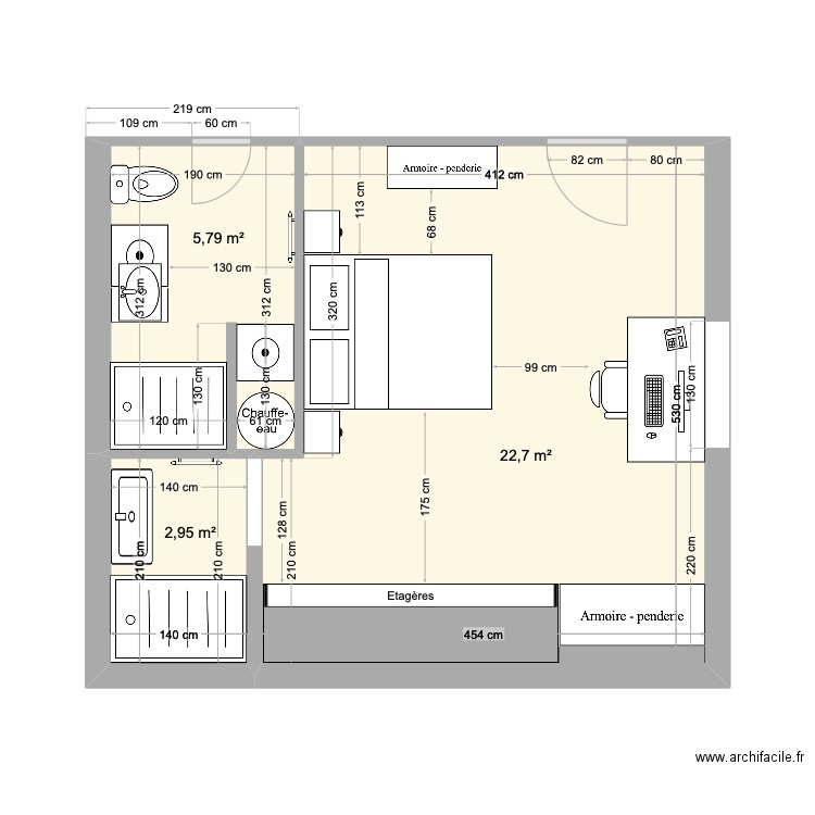 KERMABON - suite. Plan de 3 pièces et 31 m2