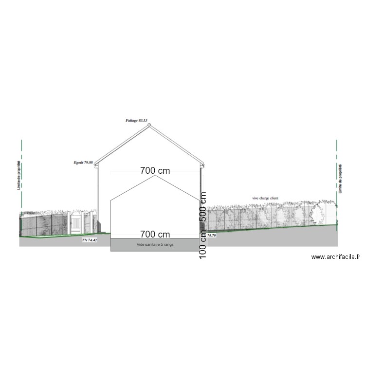 Garage vue pignon avec maison. Plan de 0 pièce et 0 m2