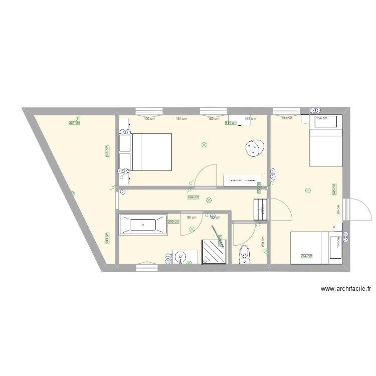 aile nord. Plan de 2 pièces et 52 m2