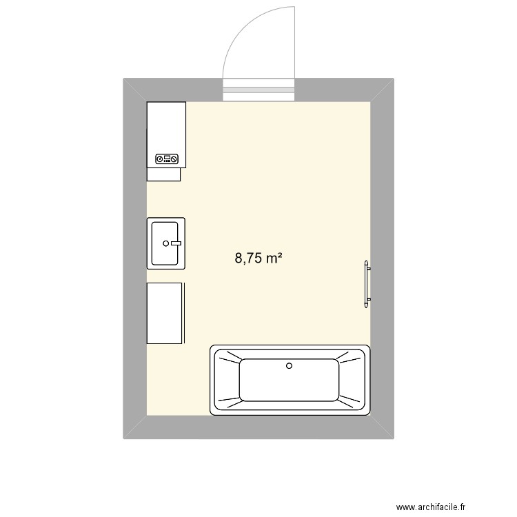 Salle de bain. Plan de 1 pièce et 9 m2