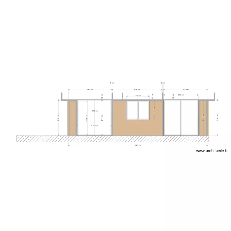 Facade V&eacute;randa avec fen&ecirc;tre 25 janvier. Plan de 