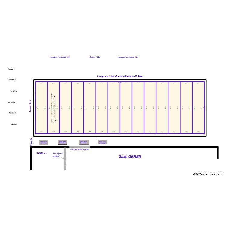 Implantation de 14 terrains de pétanque . Plan de 0 pièce et 0 m2